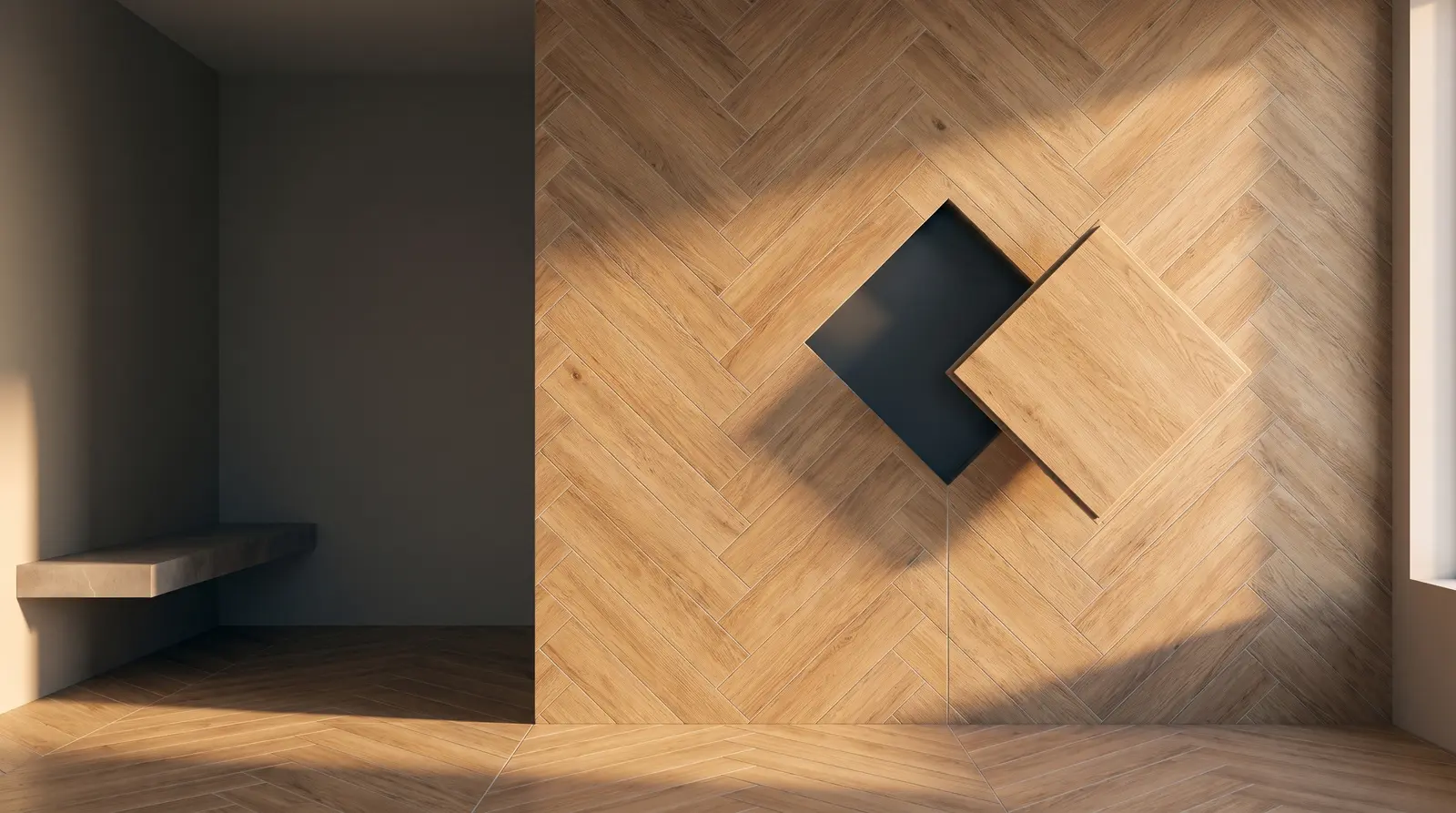 Porcelanato tipo madera cálida en espiga