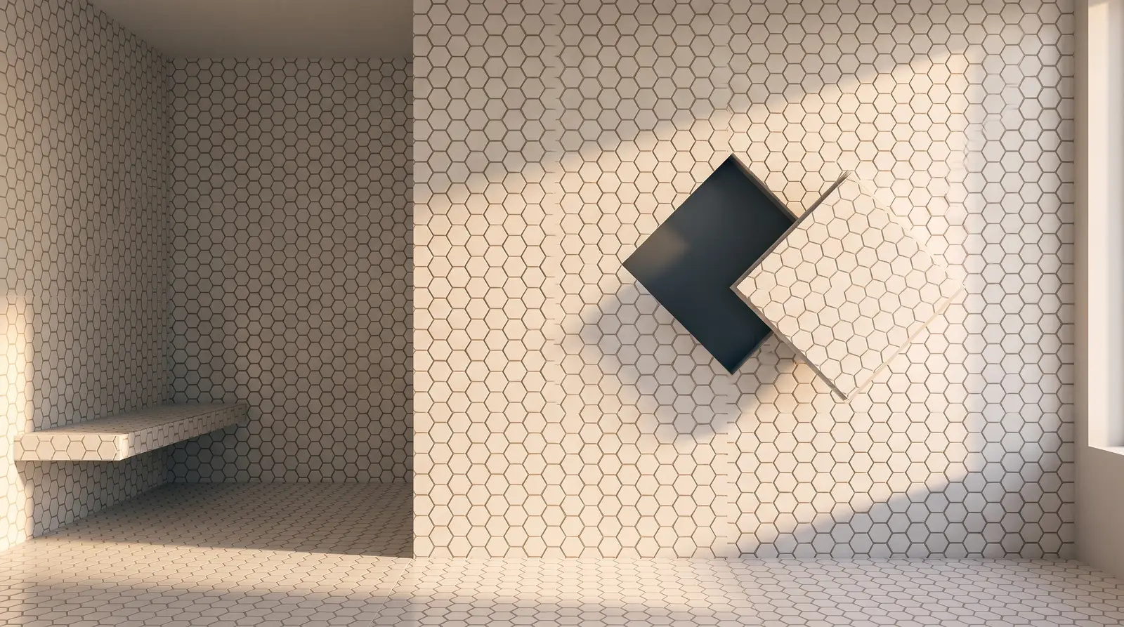 Mosaico hexagonal blanco con lechada greige